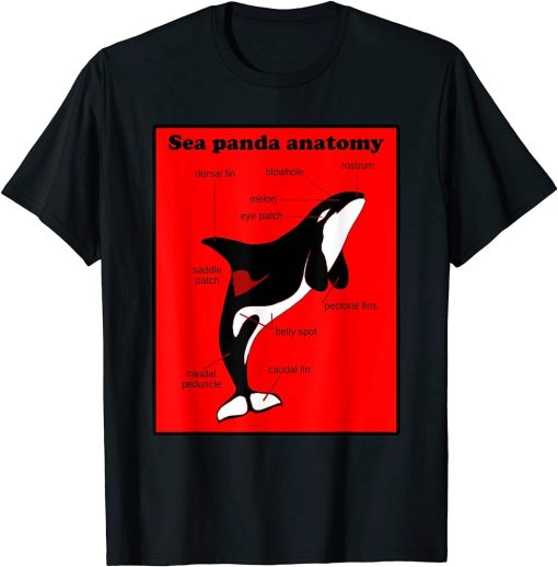 Funny Orca Sea Panda Anatomy Black Red Designer T-Shirt