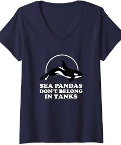 Womens Sea Pandas Don"t Belong In Tanks - Orca Killer Whale V-Neck T-Shirt
