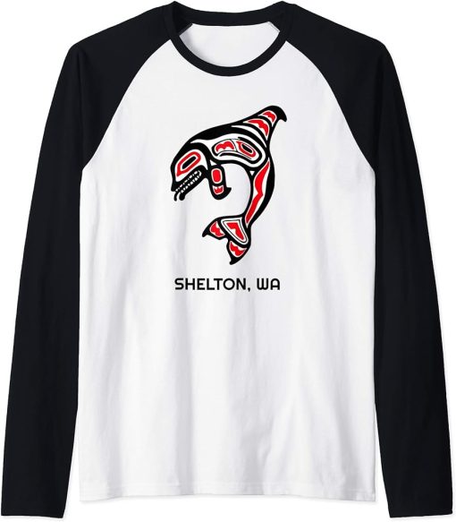 Shelton, Washington Native American Orca Killer Whales Gift Raglan Baseball Tee