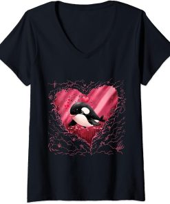 Womens Orca Heart Funny Valentines Day Men Love orca Gifts Red Love V-Neck T-Shirt