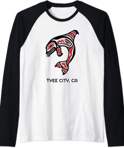 Tyee City, California Native American Orca Killer Whale Gift Raglan Baseball Tee