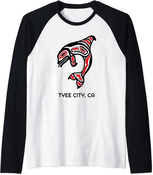 Tyee City, California Native American Orca Killer Whale Gift Raglan Baseball Tee