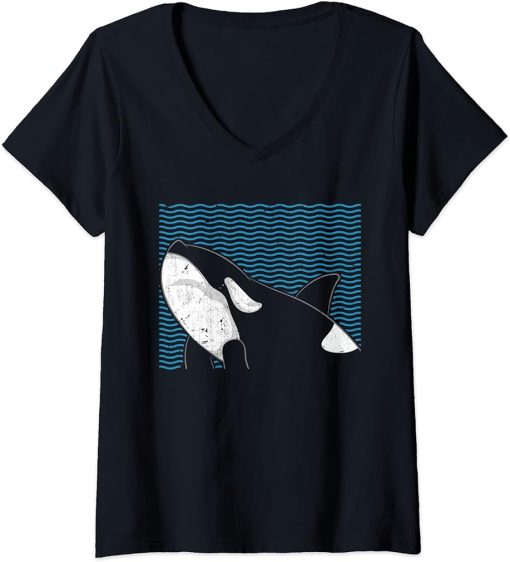 Womens Whale Lover Ocean Animal Orca Killer Whale V-Neck T-Shirt